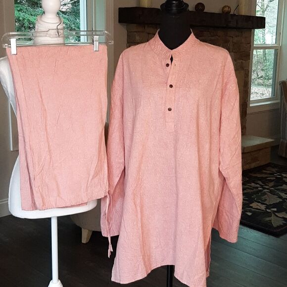 Cotton Made In India Pink Shirt and Drawstring Pants Set - Picture 1 of 16